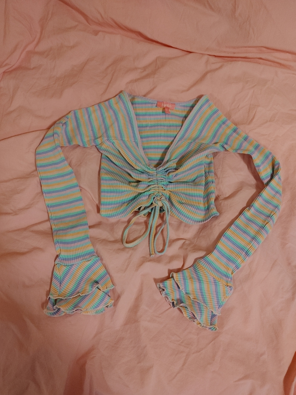 Pastel Striped Ruched Crop Top